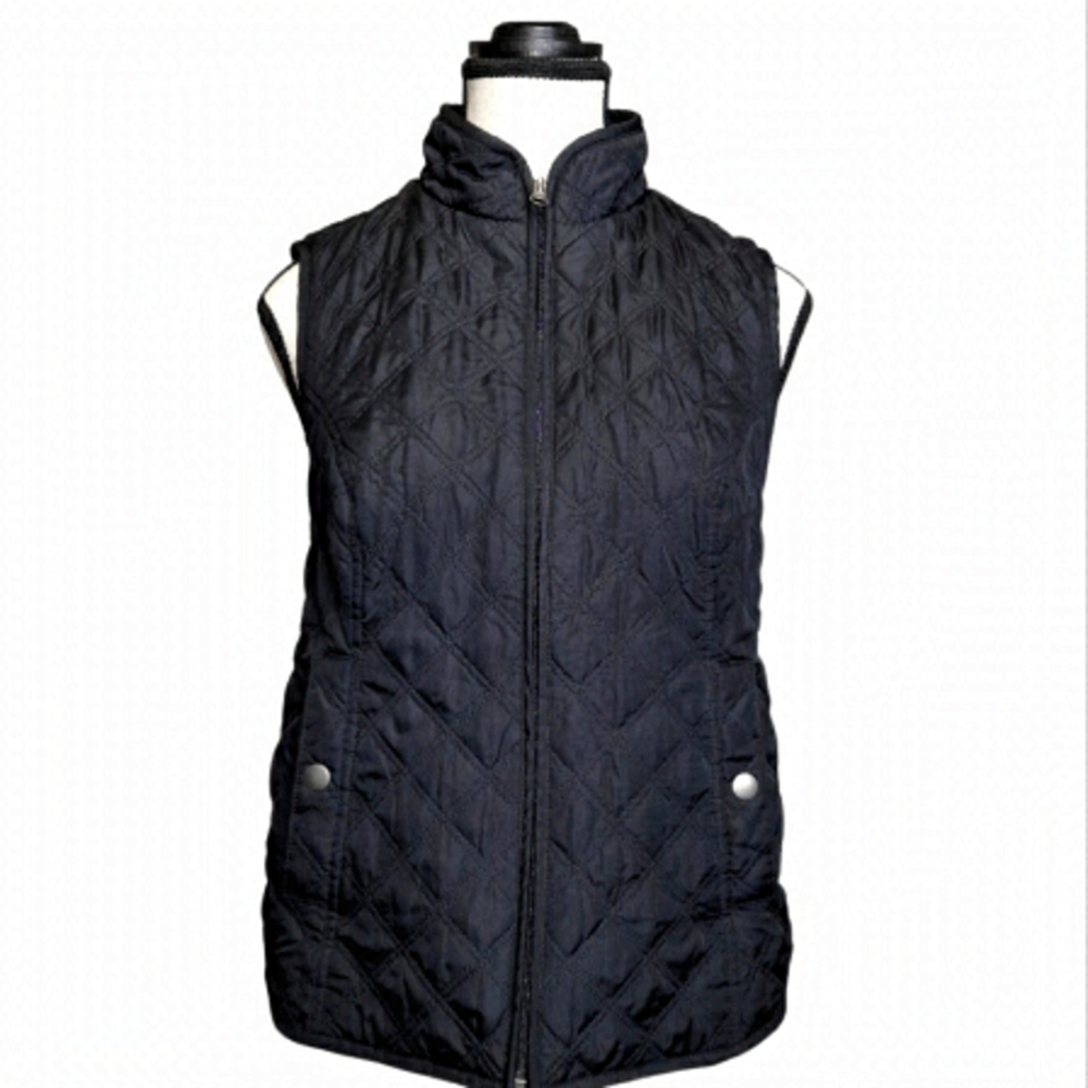 Vest Quilted Pockets Zipper Closure Black Color Size XSP CROFT & BARROW